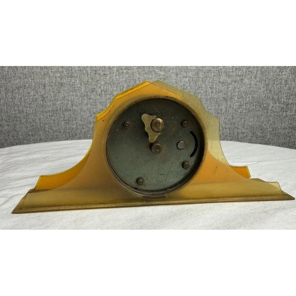 Antique New Haven Celluloid Art Deco Wind Up‎ Desk Clock Crescent Moon Jewels